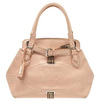 Pre Owned Fendi Pink Leather Villa Selleria Borghese Tote