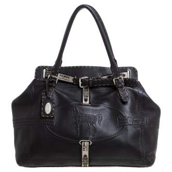 Pre Owned Fendi Dark Brown Selleria Leather Grand Borghese Tote