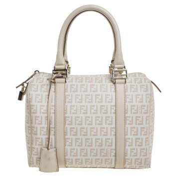 Pre Owned Fendi Multicolor Zucchino Coated Canvas/Sequins and Patent Leather Small Forever Bauletto Boston Bag