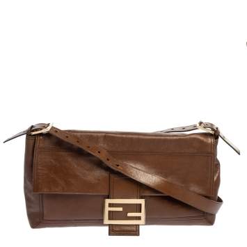 Pre Owned Fendi Brown Leather Large Mamma Baguette Shoulder Bag