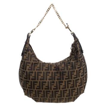 Pre Owned Fendi Tobacco Zucca Canvas and Leather Large Chef Chain Hobo
