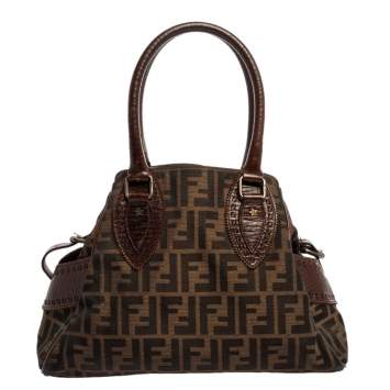 Pre Owned Fendi Brown Canvas and Leather Small Zucca Chef De Jour Bag