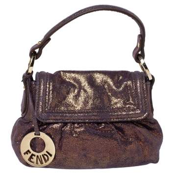 Pre Owned Fendi Holographic Shimmering Leather Mini Chef Hobo
