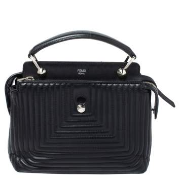 Pre Owned Fendi Black Quilted Leather Dotcom Click Shoulder Bag