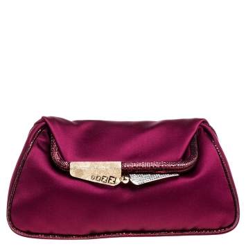 Pre Owned Fendi Dark Magenta Satin Borderline Clutch