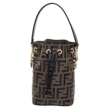 Pre Owned Fendi Brown/Black Zucca Leather Mini Mon Tresor Drawstring Bucket Bag