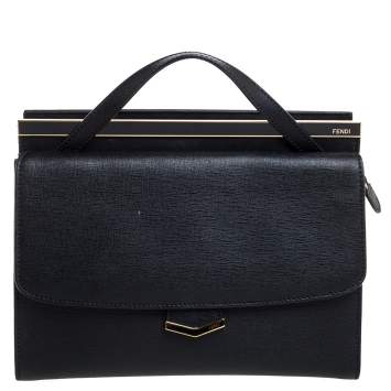 Pre Owned Fendi Black Textured Leather Small Demi Jour Top Handle Bag