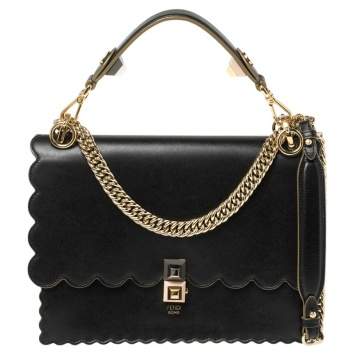 Pre Owned Fendi Black Scalloped Leather Medium Kan I Shoulder Bag