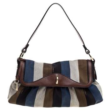 Pre Owned Fendi Multicolor Striped Canvas Limited Edition Chef Flap Bag