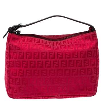 Pre Owned Fendi Red Zucchino Fabric and Leather Pochette Bag