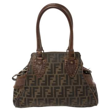 Pre Owned Fendi Brown Canvas and Leather Small Zucca Chef De Jour Bag