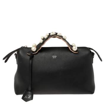 Pre Owned Fendi Black Leather Small Pearl Embellished By The Way Satchel