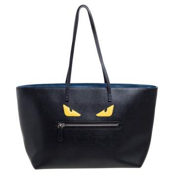 Pre Owned Fendi Black Leather Large Monster Roll Tote