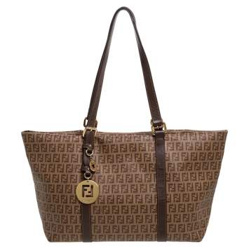 Pre Owned Fendi Brown Zucchino Coated Canvas Superstar Shopping Tote