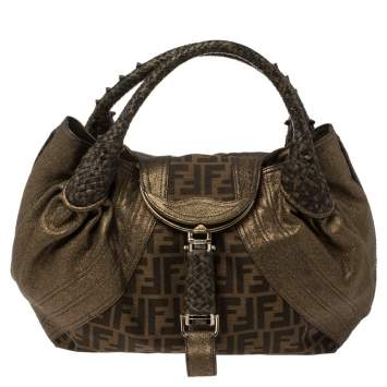 Pre Owned Fendi Tobacco/Metallic Zucca Canvas and Leather Spy Bag