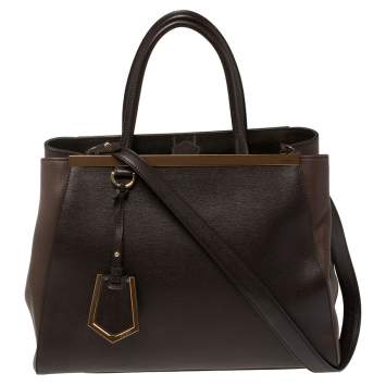 Pre Owned Fendi Two Tone Brown Leather Medium 2Jours Tote 