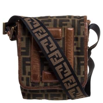Pre Owned Fendi Tobacco Zucca Canvas and Leather Crossbody Bag