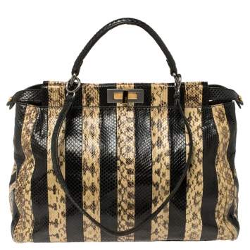 Pre Owned Fendi Multicolor Snake Large Peekaboo Top Handle Bag