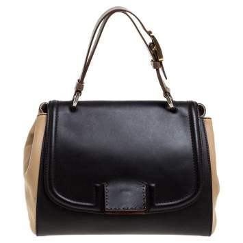 Pre Owned Fendi Tri Color Leather Silvana Top Handle Bag