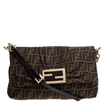 Pre Owned Fendi Tobacco Zucca Canvas Mia Flap Shoulder Bag
