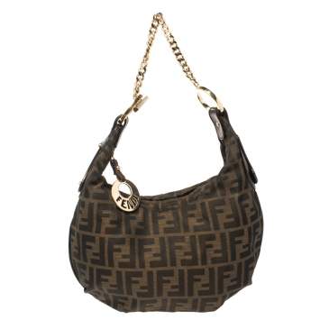 Pre Owned Fendi Tobacco Zucca Canvas and Leather Chef Chain Link Hobo
