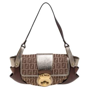 Pre Owned Fendi Multicolor Zucchino Canvas and Leather Compilation Shoulder Bag