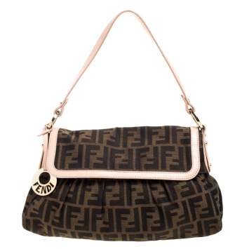 Pre Owned Fendi Tobacco Zucca Canvas and Leather Trim Small Chef Shoulder Bag