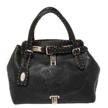 Pre Owned Fendi Black Selleria Leather Villa Borghese Tote