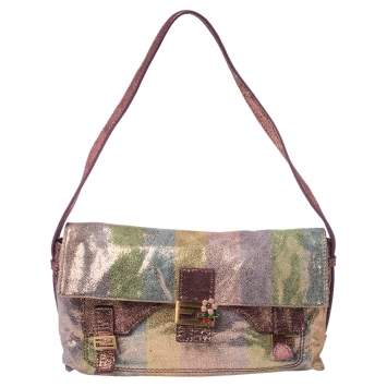 Pre Owned Fendi Multicolor Shimmer Pequin Suede Sweety Sweet Flap Baguette Bag