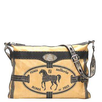 Pre Owned Fendi Beige Canvas Selleria Borghese Crossbody Bag