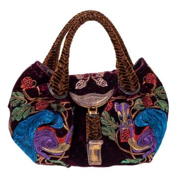 Pre Owned Fendi Multicolor Embroidered Squirrel Velvet Spy Bag
