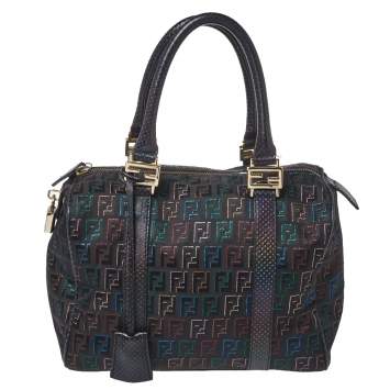 Pre Owned Fendi Multicolor Zucchino Canvas and Leather Small Forever Bauletto Boston Bag