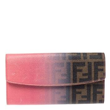 Pre Owned Fendi Pink Ombre Zucca Coated Canvas Continental Wallet