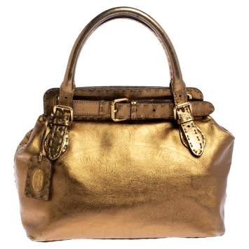 Pre Owned Fendi Gold Selleria Leather Villa Borghese Tote