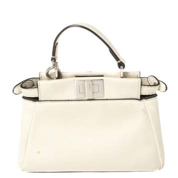 Pre Owned Fendi Off White Leather Micro Peekaboo Top Handle Bag