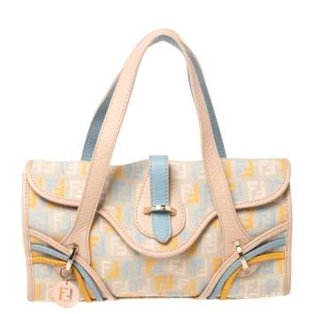 Pre Owned Fendi Multicolor Zucchino Canvas and Leather Charm Flap Tote
