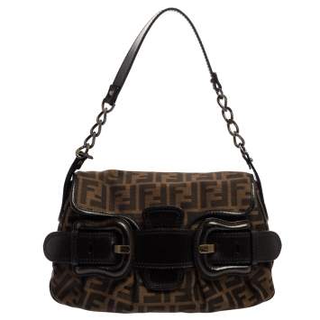 Pre Owned Fendi Tobbaco Zucca Canvas and Leather B Bis Shoulder Bag