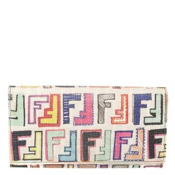Pre Owned Fendi White Multicolor FF Logo Coated Canvas Long Flap Wallet