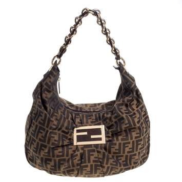 Pre Owned Fendi Tobacco  Zucca Canvas and Patent Leather Mia Hobo