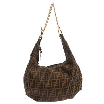 Pre Owned Fendi Tobacco Zucca Canvas and Leather Large Chef Chain Hobo
