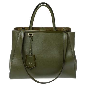 Pre Owned Fendi Olive Green Leather Medium 2Jours Tote