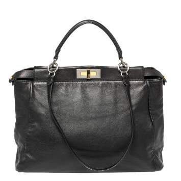 Pre Owned Fendi Black Leather Large Peekaboo Top Handle Bag