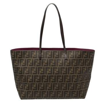 Pre Owned Fendi Tobacco Zucca Coated Canvas Large Roll Tote