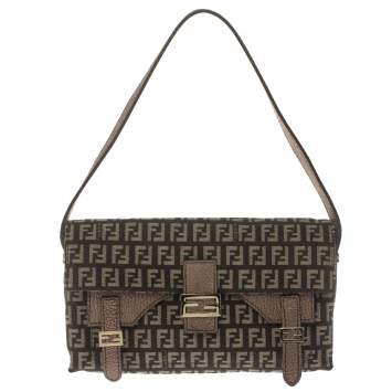 Pre Owned Fendi Brown Zucca Canvas and Textured Leather Sweety Sweet Baguette Bag