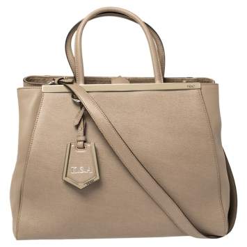Pre Owned Fendi Dark Beige Leather Medium 2Jours Tote