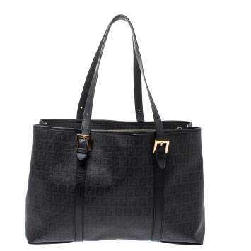 Pre Owned Fendi Black Zucchino Coated Canvas and Leather Spalmati Tote