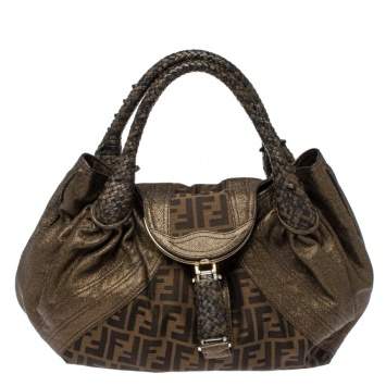 مملوكة مسبقًا Fendi Tobacco/Metallic Zucca Canvas and Leather Spy Bag