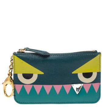 Pre Owned Fendi Crayons Saffiano Leather Monster Crystal Tooth Key Case