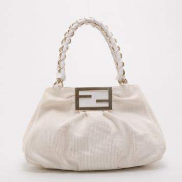 Pre Owned Fendi Beige and White Zucca Fabric Mia Shoulder Bag