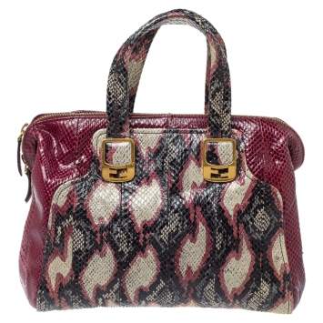 Pre Owned Fendi Multicolor Snakeskin Chameleon Satchel 